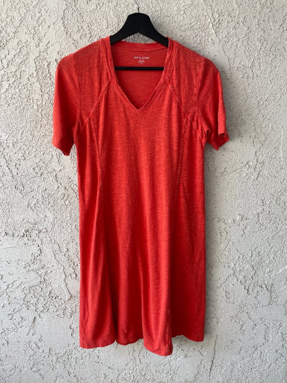 Eileen Fisher Petite Hemp & Organic Cotton V-Neck A-Line Dress Red Small